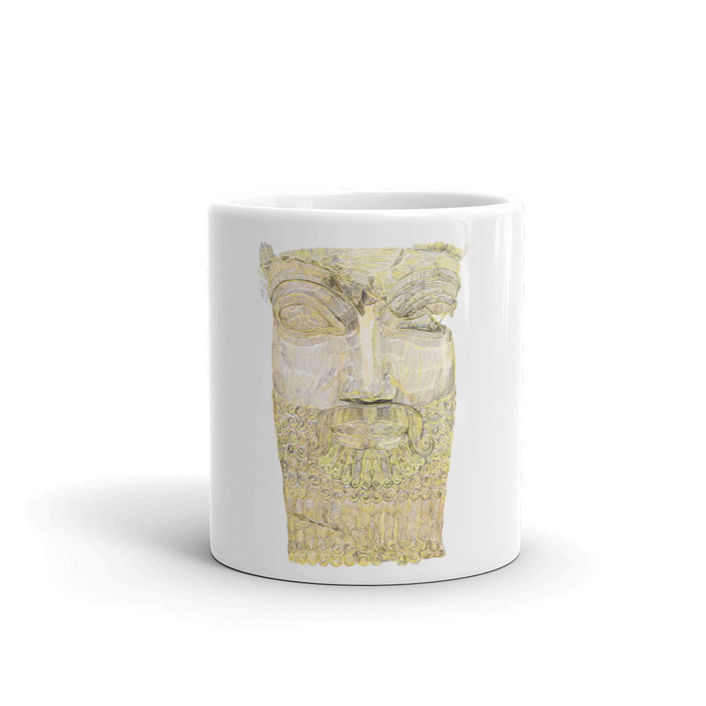 Ancient Persian Achaemenid Empire Face Relief golden glossy mug