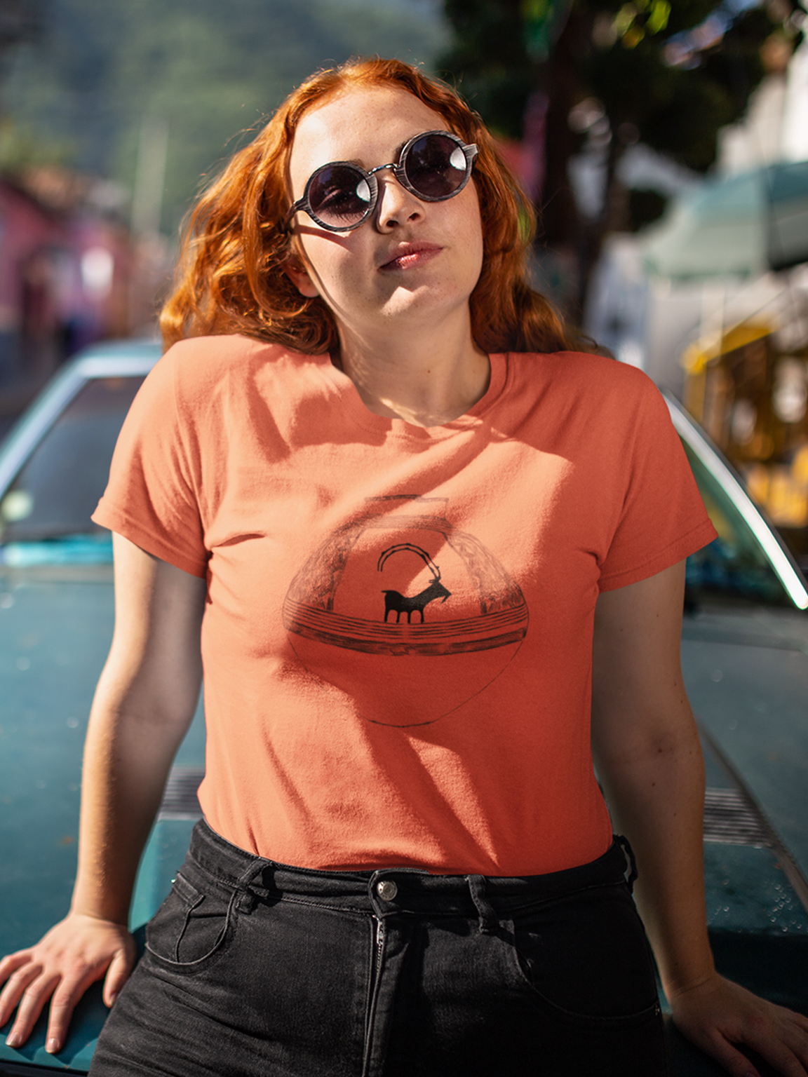 Persian vessel design t-shirt for women, inspired by ancient Iranian art.