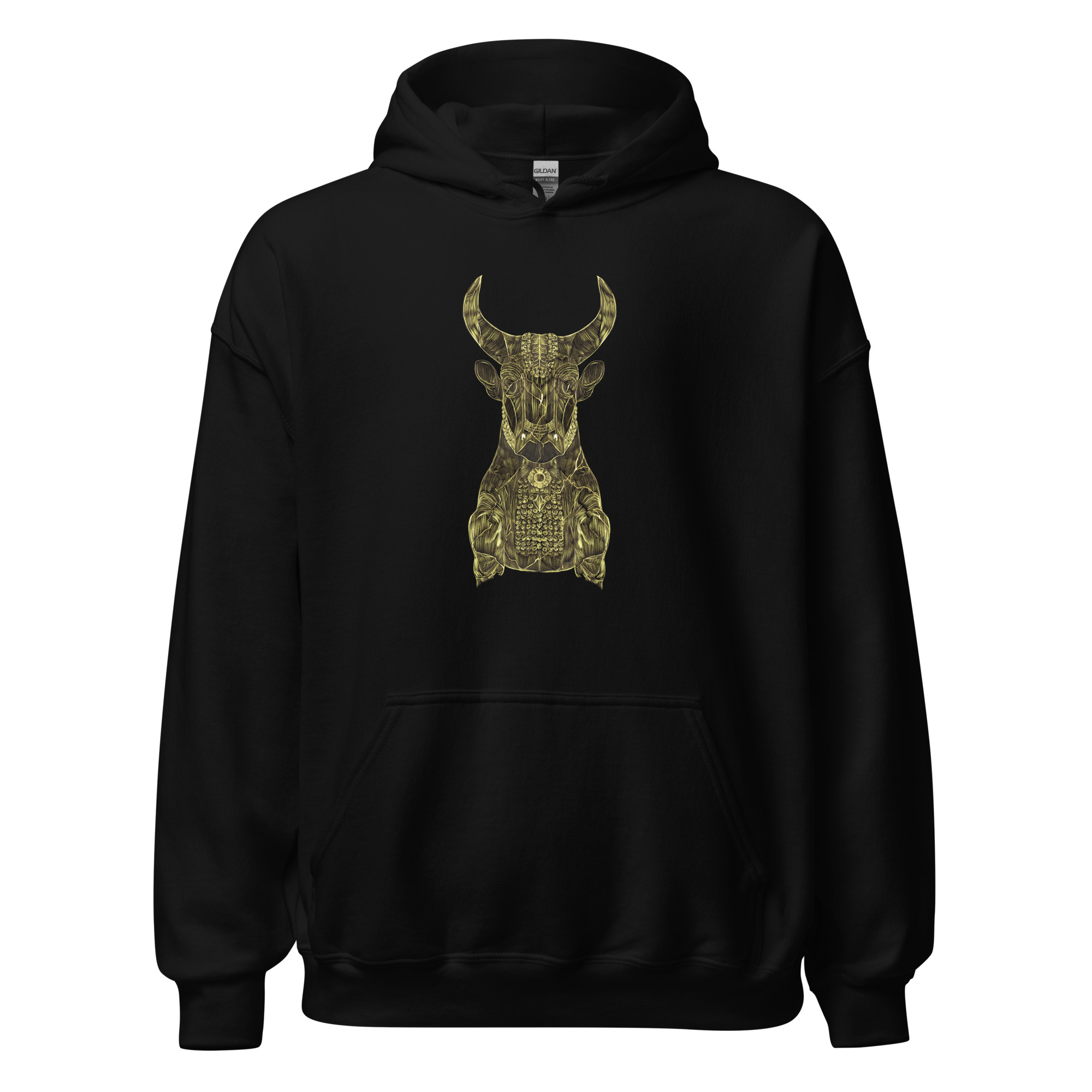 Bull Head Golden Hoodie – Inspired by Ancient Persian Art