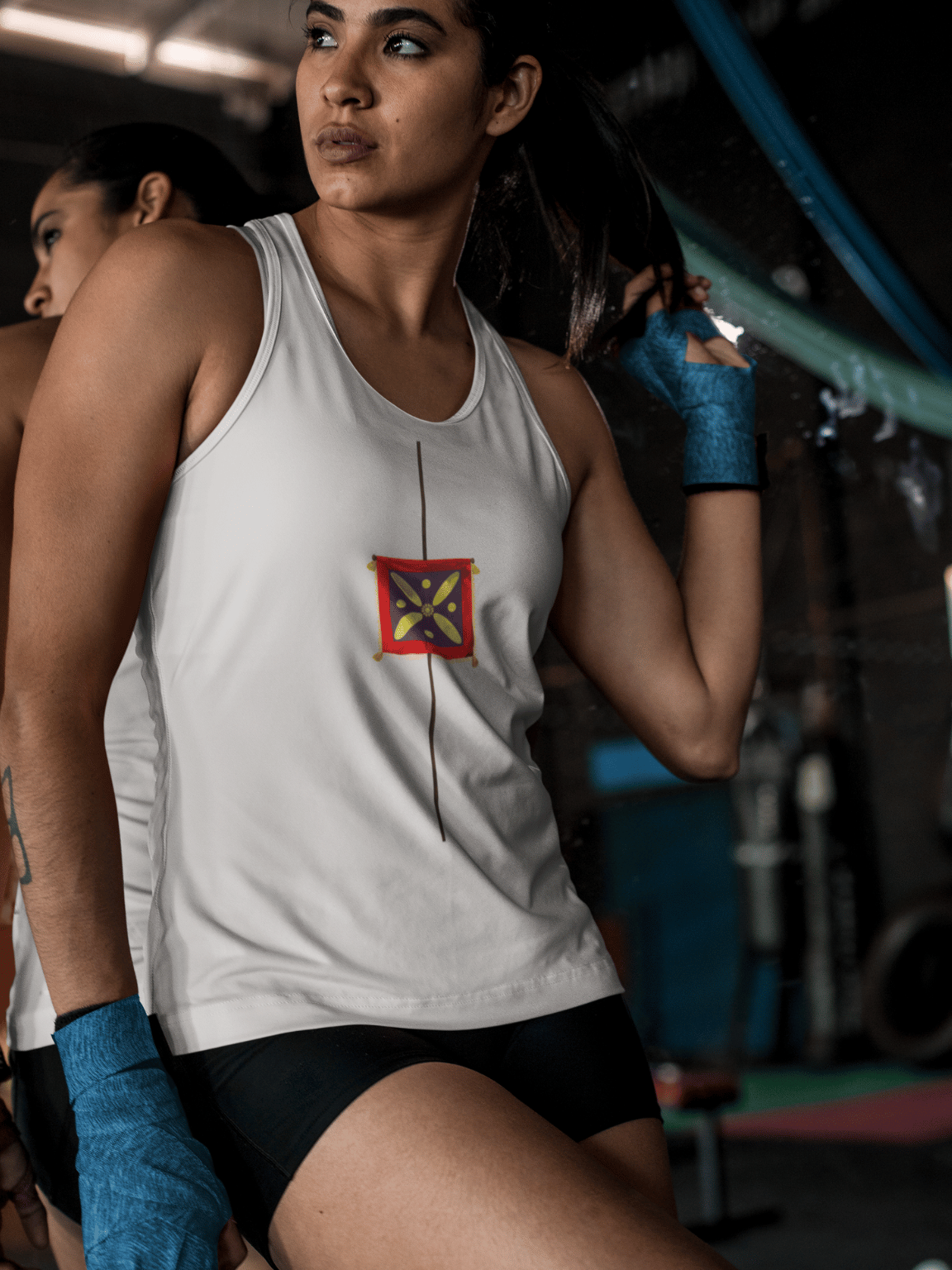 Derafsh Kaviani tank top with legendary Iranian banner design